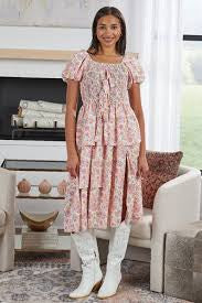 Floral Tiered Smocked Bow Dress