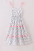 Pink Bow Print Ruffle Dress