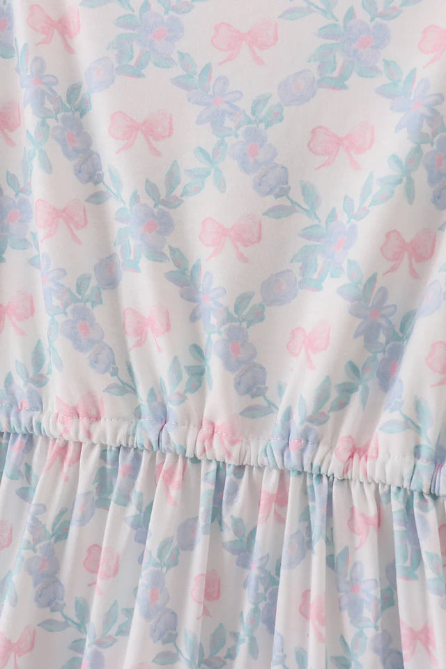 Pink Bow Print Ruffle Dress