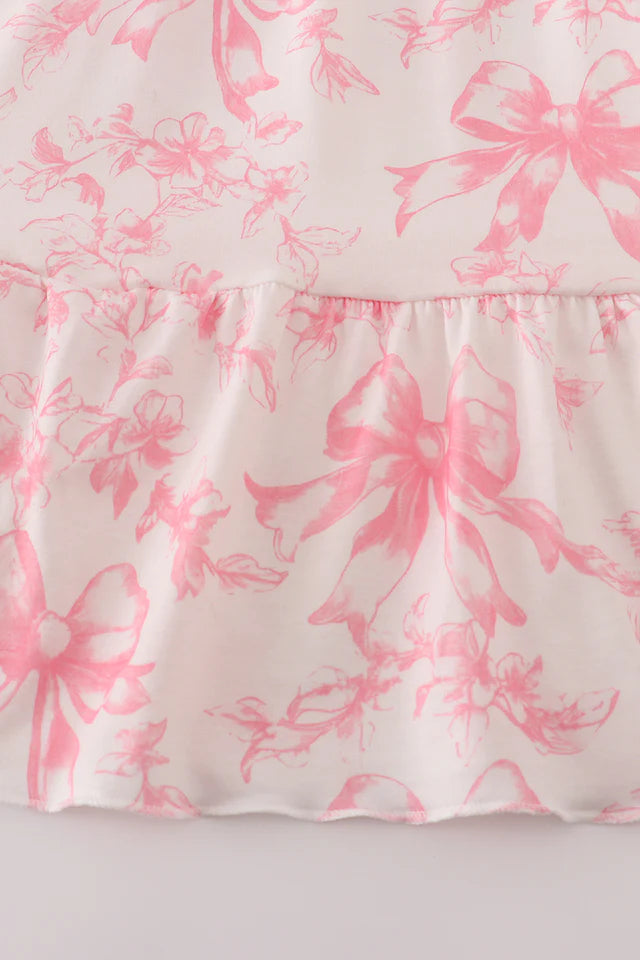 Pink Bow Print Ruffle Dress