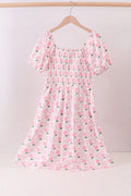 Pink Bow Hydrangea Smocked Dress