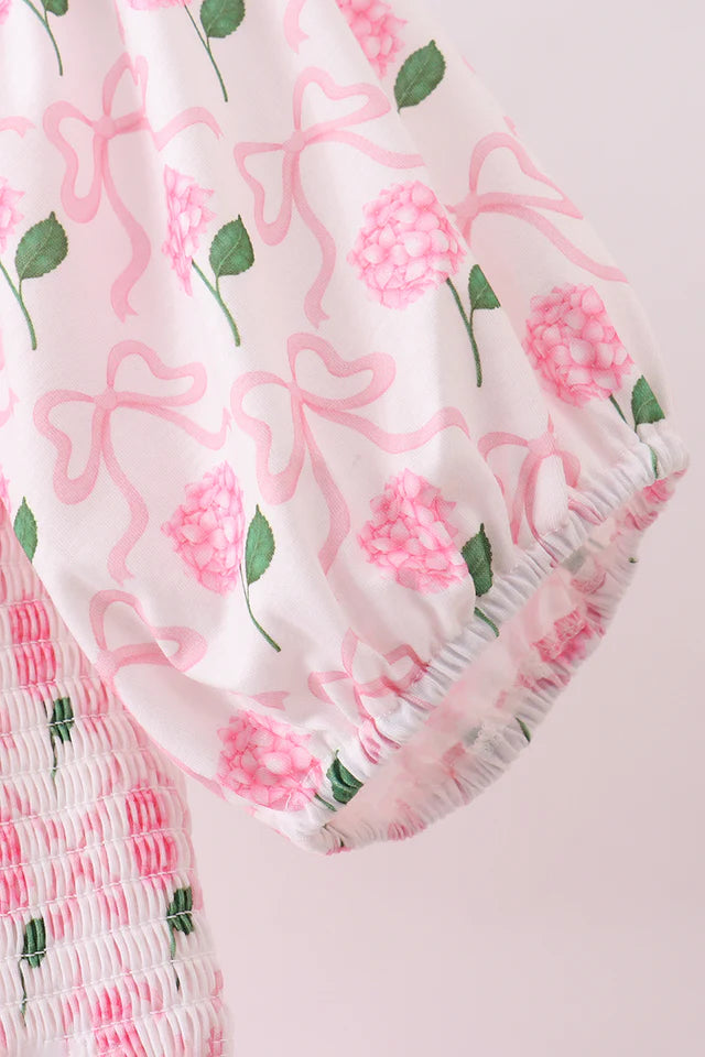 Pink Bow Hydrangea Smocked Dress
